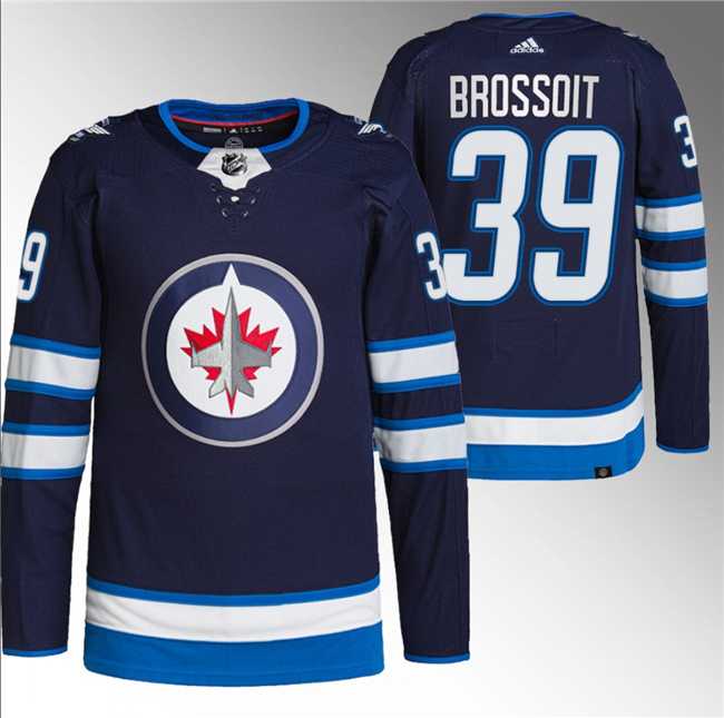 Men%27s Winnipeg Jets #39 Laurent Brossoit Navy Stitched Jersey